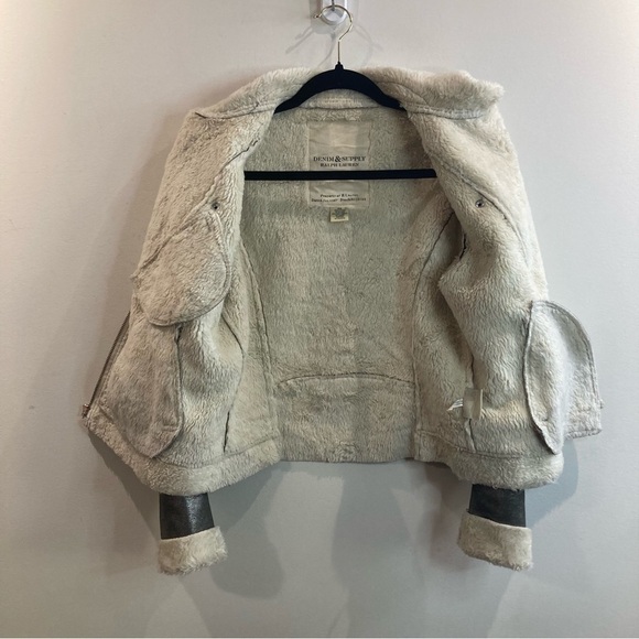 DENIM & SUPPLY Sz M Metallic Sherpa Lined Moto Style  Zipper Snap Closure Jacket - Picture 9 of 13